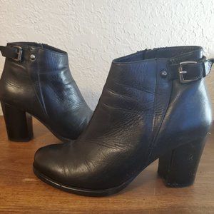 Black Genuine Leather Heeled Ankle Boots